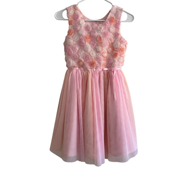 Jona Michelle Pink Floral Rosette Dress Sleeveless Girls 10 - Picture 1 of 7